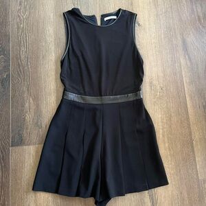 Alice + Olivia Donna Black Sleeveless Romper with leather trim